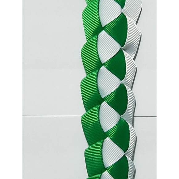 Hawaiian Graduation Lei 2-Ribbon Handmade Green & White Customize (Choose Color) - Picture 3 of 4